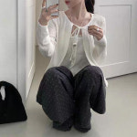 골지 스트링 긴팔 가디건 레이스 끈나시 헤어밴드 세트 : 예뿌