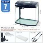 Bluecoco Betta Fish용 플립 탑 급식 포트가 있는 28.1L(7갤런) 유리 수족관 스타터 키트 매우 선명한 시야, 에코 사이클 여과, 에어 펌프... 