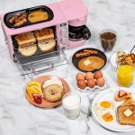 노스탤지어 3-in-1 레트로 아침 식사 스테이션 - 5컵 커피 메이커, 논스틱 세라믹 그리들, 4슬라이스 토스터 오븐 내장 타이머, 재사용 가능한... 