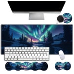 데스크 매트 대형 게이밍 마우스 패드 세트 31.5x11.8인치 [4in1Mousepad + 키보드 손목 받침대 Coaster], 홈 오피스 테이블 컴퓨터용... 