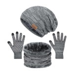 센커 패션 겨울 모자 스카프 및 장갑 세트 남성용, 슬루시 비니 캡 넥 워머 스크린 터치 선물 Black : 금수당