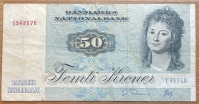 덴마크 1972년 50크로네 지폐 미품-보품 : 코인트리