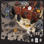 푸어본 할로윈 하우스 빌딩 세트, 51PCS 펌킨스 장식용 테이블 세트 고스트 하우스, 스파이더가 있는 캐슬 야외 실내 위치 빌리지 2 동상, 미니... 