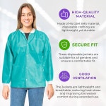 AMZ 메디컬 서플라이 일회용 랩 재킷 45 GSM SMS 니트 커프스와 칼라가 있는 힙 길이 스냅 프론트 재킷, 포켓 3개 : 사사글로벌