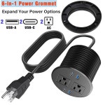 URANT 오목한 전원 스트립, 고속 데스크톱 충전소, 콘센트 2개, USB 포트 4개, 일반 장착 콘센트, 컴퓨터, 책상, 주방, 사무실(블랙)용 6.5피트... 