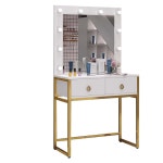 메이크업 미용실 화장대 프레임 거울 뷰티샵 샤크팡 흰색 업소용 조명 웨딩샵 스튜디오 분장실 화이트+골드 60x40x165 : 글로리샵55