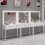 메이크업 미용실 화장대 프레임 거울 뷰티샵 샤크팡 흰색 업소용 조명 웨딩샵 스튜디오 분장실 화이트+골드 60x40x165 : 글로리샵55