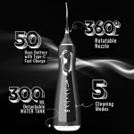시티카트 워터 덴탈 플로저 L15 5가지 청소 모드, 300ML 분리 탱크, IPX7 방수, USB-C 충전식, 360 노즐, LED 표시등 블랙/화이트(노즐 4개... 