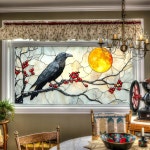홈티튜트 39 37 17 71인치 스테인드글라스 창문 필름 레이븐 문 베리 장식 부착 필 앤 스틱 홈 데코 조명용 정적 탈착식 데칼 : 카야마