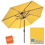 엘리트쉐이드 미국 10년 무채색 태양광 9피트 시장 우산, 80개의 LED 조명이 있는 파티오 통풍 기능이 야외 테이블 해바라기 옐로우... 