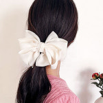 자동 헤어핀 아이보리 풍성한리본 빅헤어핀 여친패션 실크핀 헤어장식 : 쿨리브리