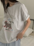 귀여운 루즈핏 롱 박스티 여성 반팔 빅사이즈 냥이 티셔츠 홈웨어 우정잠옷 : 스수아끌레르