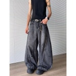 흑청 와이드 데님팬츠 루즈핏 절개 데미지 스트릿 힙합바지 : 탐이나89