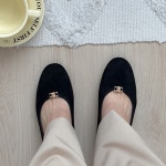 [H3714] 골드 포인트 스웨이드 라운드토 플랫슈즈 : 새로이클라쓰