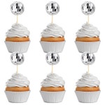 6/12PCS 디스코 볼 케이크 토퍼 공 장식 80s 테마 파티 센터 피스 디저트 액세서리 : 후르츠-스토어