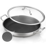 델라로 파에야 팬 14인치 3겹 스테인리스 스틸 파에야 팬 뚜껑 논스틱 프라이팬 하이버드 인덕션 대형 프라이팬 실내 파에야 파티에 적합 헤비... 