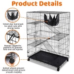 케이지 실내, 실내 고양이용 와이어 램프, 상자, 사육장 고양이를 달린 위한 해먹, 접이식 대형 케이지, 360 4단 금속 바퀴가 성인 다단계 : 유림e샵