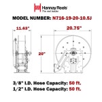 Hannay Reels N716-19-20-10.5J 시리즈 N700 스프링 리트랙터블 에어 워터 오일 호스 릴, 1/2인치 x 50인치(280 PSI) AR-28 + HS-35... 