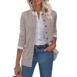 안라베스 여성 카디건 2025 가을 드레시 캐주얼 긴팔 크루넥 버튼 다운 오픈 프론트 소프트 니트 가디건 스웨터 Almond Small : 고산꽃가람마켓