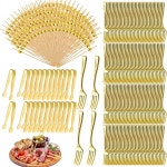 부칼니 465개 애피타이저용 일회용 미니 포크 고급 이쑤시개 서빙 집게 세트, 디저트 칵테일 스테인리스 스틸 통, 골드 도구 샤커테리 파티... 