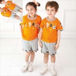 삼탸 샤르망오렌지반팔티 상하 풀세트 유아원복 어린이집단체복 유치원등원룩 어린이집활동복 : 삼타상점