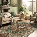 가능 5x7 영역 러그 거실용 보호 빈티지 논슬립 러그, 침실 소프트 인조 울 로우 파일 카펫 얼룩 저항 매트, 다이닝 룸 레드 브라운 : 하울존