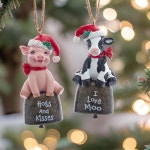 농장 종 장식품 위의 다리 컬렉션 소와 돼지 - 2세트 명절 장식을 위한 축제 송아지와 장식 동물 크리스마스 트리 피규어 : 마모즈