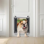 외부 도어용 핑거핑 알루미늄 대형 도그 도어, 강력한 이중 자기 플랩, 최대 120파운드(대형, 실버)의 대형 및 중형 도그 도어 : 파파글로벌