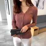 KTKSNXKCX032 여성 봄가을 긴팔 얇은 슬림핏 브이넥 캐주얼 신상 골지 니트 가디건 상의 : 빅사이즈 의류 신발 전문