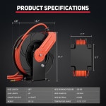 에어 호스 릴, 1.9cm(3/8인치) X 182.9m(66피트) 접이식 더블 암 및 자동 되감기 공기 압축기 최대 300PSI 툴 천장/벽 마운트용 1.8m(6피트)... 