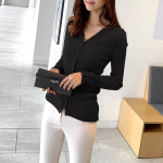 KTKSNXKCX032 여성 봄가을 긴팔 얇은 슬림핏 브이넥 캐주얼 신상 골지 니트 가디건 상의 : 빅사이즈 의류 신발 전문