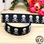 해골 인쇄 그로스그레인 리본 헤어 활 모자, 파티 장식, 도매 OEM, 22mm, H5199, 7/8 : 하스글로벌