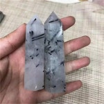 1 PC 블랙 토르말린 포함 DIY 쥬얼리 및 홈 장식용 석영 크리스탈 포인트 무향 솔리드 토르말린 석영 타워 : ruriruri9