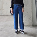 투버튼 일자핏청바지 키작녀청바지 컷팅 데님 여성 크롭진 : 마켓소이