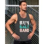 남성 탱크 탑 여름 해변 그래픽 캐주얼 DS-EH 민소매 운동 휴가용 팜 탱크 짐 탑 머슬 셔츠 Black+usa XX-Large : 해직다