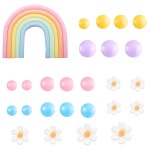 보헤미안 그루비 히피 웨딩 파티 용품을 위한 보호 케이크 토퍼, Qoadwem 26개 레인보우 토퍼 테마 데이지 플라워 블루 도그 파스텔 볼 장식... 