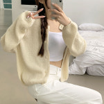 4Col[아방핏/알파카]퐁실퐁실 아방핏 시보리 알파카 긴팔 가디건 : 복플레이스