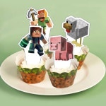 25pcs 픽셀 광산 케이크 토퍼 어린이를위한 컵케익 생일 DIY 장식 테마 파티 공급 액세서리 : 리치비즈니스