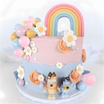 보헤미안 그루비 히피 웨딩 파티 용품을 위한 보호 케이크 토퍼, Qoadwem 26개 레인보우 토퍼 테마 데이지 플라워 블루 도그 파스텔 볼 장식... 