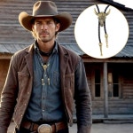 Ptwola 2PCS 볼로 타이 웨스턴 카우보이 로데오 가죽 넥타이 원주민 펑크 레트로 유니 목걸이 주얼리 브론즈 황소 머리 할로윈 코스튬... 