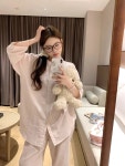 핏핏 핑크 차이나카라 스트라이프 긴팔 잠옷세트 가을 홈웨어 파자마 : 핏핏FF