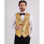 MAGE 남성 남성 스팽글 정장 조끼 포멀 브이넥 반짝이는 조끼 프롬 파티 턱시도 조끼 Black Small : 새벽 다섯 시