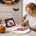 초보자를 위한 할로윈 펑크 자수 키트, 블러드 스컬 스타터 크로스 스티치 여성을 취미용 원단, 후프 및 비디오 튜토리얼 H2027 8Inch... 