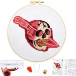 초보자를 위한 할로윈 펑크 자수 키트, 블러드 스컬 스타터 크로스 스티치 여성을 취미용 원단, 후프 및 비디오 튜토리얼 H2027 8Inch... 