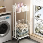 이동식 수납장 세탁 보관 바구니 홈 욕실 변기 선반 철제 틈새 트롤리 통기성 정리 카트 거실 주방 인테리어 : FEELINGMALL