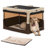 PETSFIT 소프트 도그 상자, 여행용 상자 - 36인치 이지 셋업, 가볍고 튼튼하며 두꺼운 매트로 편안한 내부, 가정용 및 브라운 휴대용 : 마노001