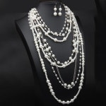 패션 주얼리 세트 여성 유럽 및 아메리칸 화려한 다층 진주 목걸이 귀걸이 긴 체인 스타일 액세서리 웨딩 피로연 시상식 공연 파티 코디... 