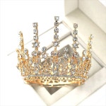 결혼식 왕관 크라운 티아라 신부 바로크 원형 황금색 생일 여왕 슈퍼 요정 분위기 럭셔리 스타일 웨딩 파티 피로연 공연 무대 브라이덜샤워... 