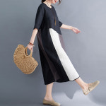 여성용 비대칭 코튼 린넨 드레스 플러스 사이즈 라운드넥 루즈핏 : 밤열시십분