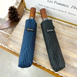 고티바쉬 스트라이프 우드 접이식 3단 자동우산 명품 양산 UV차단 각인 답례품 판촉물 (G6311) : 휴즈랩